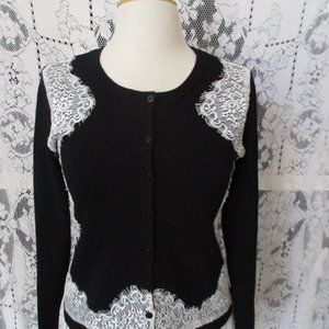 Alfani~ Black Cardigan With Lace & Ruffle